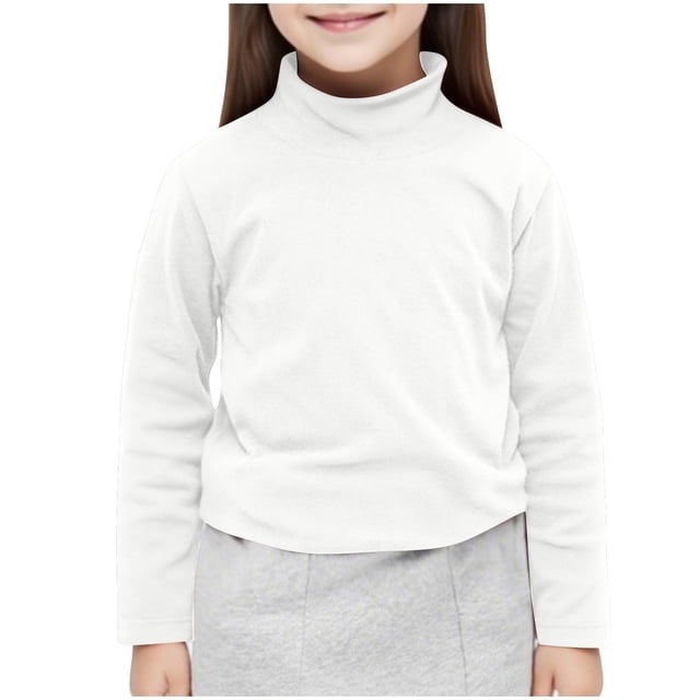 Floleo Chandail à Col Roulé/col Rond Manches Longues Chaud Unisexe Chandail de Base pour Garçons et Filles (Blanc, 2 Ans)