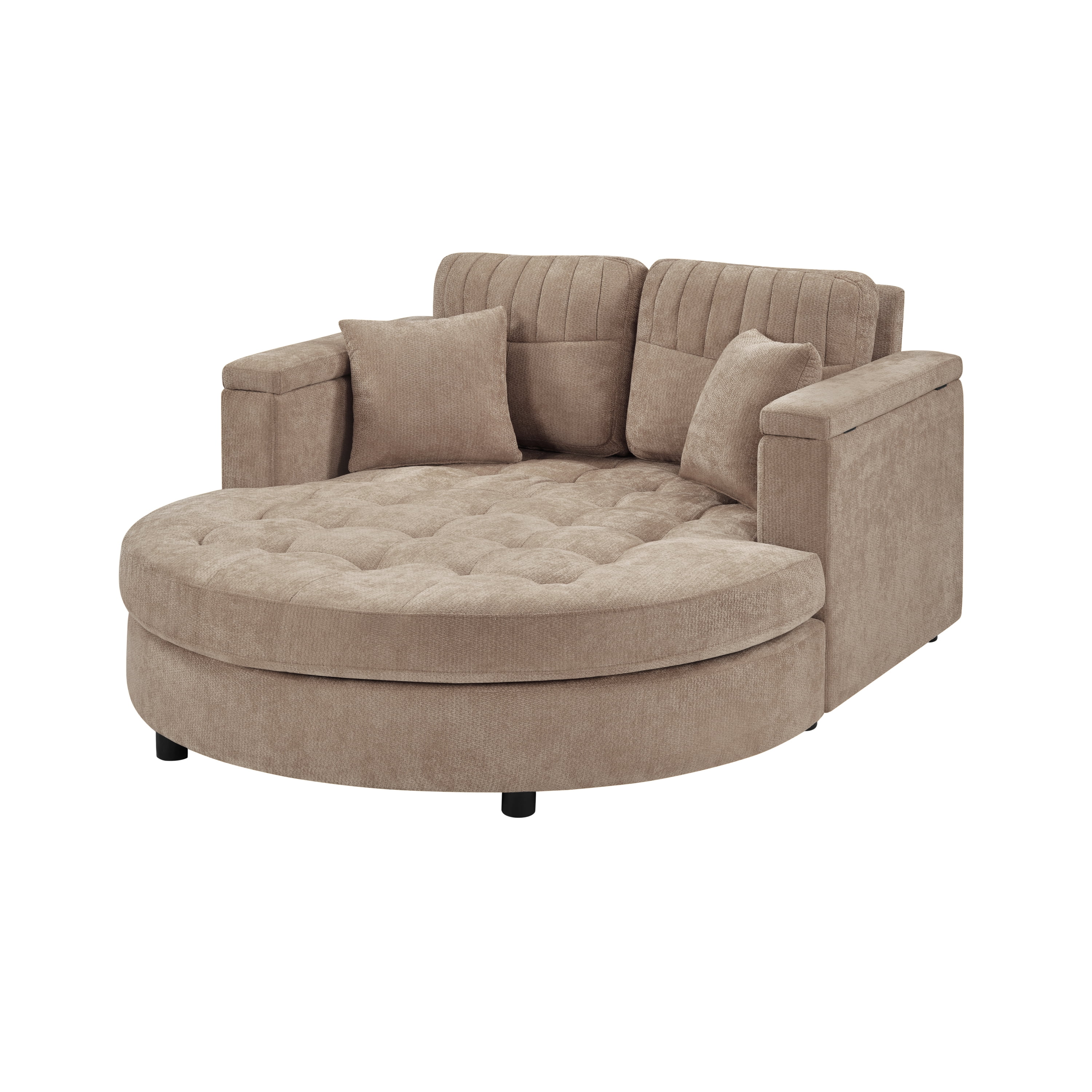 Euroco 66.9" Oversized Chaise Lounge Chair Indoor,Cloud Plush Chenille Floor Sofa Bed with Deep Seat,Storage Arms & Removable Pillows,Modern Upholstered Sofa Couch for Living Room,Brown