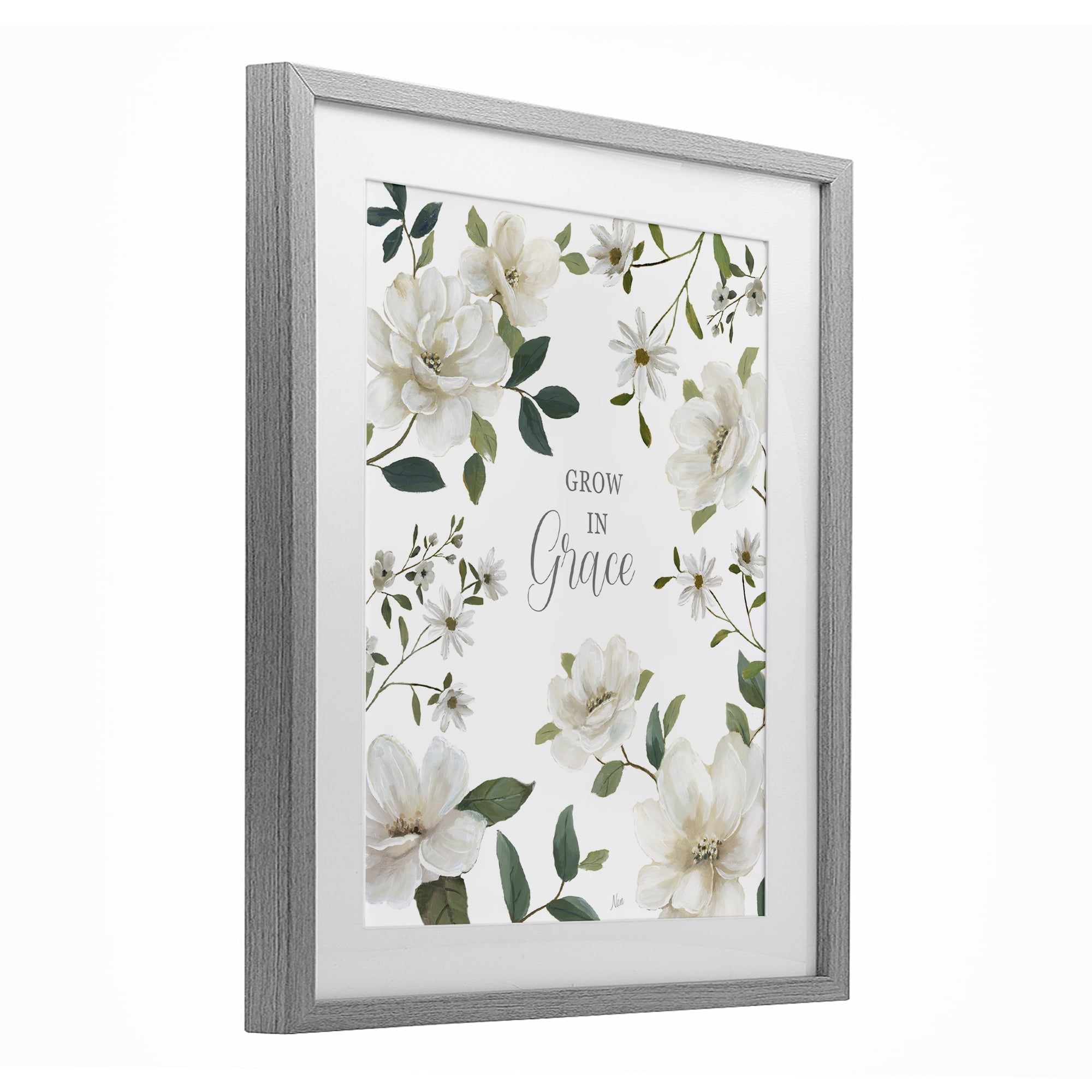 Stupell Industries Floral Grow In Grace Gray Framed Print Under Glass, design by Nan