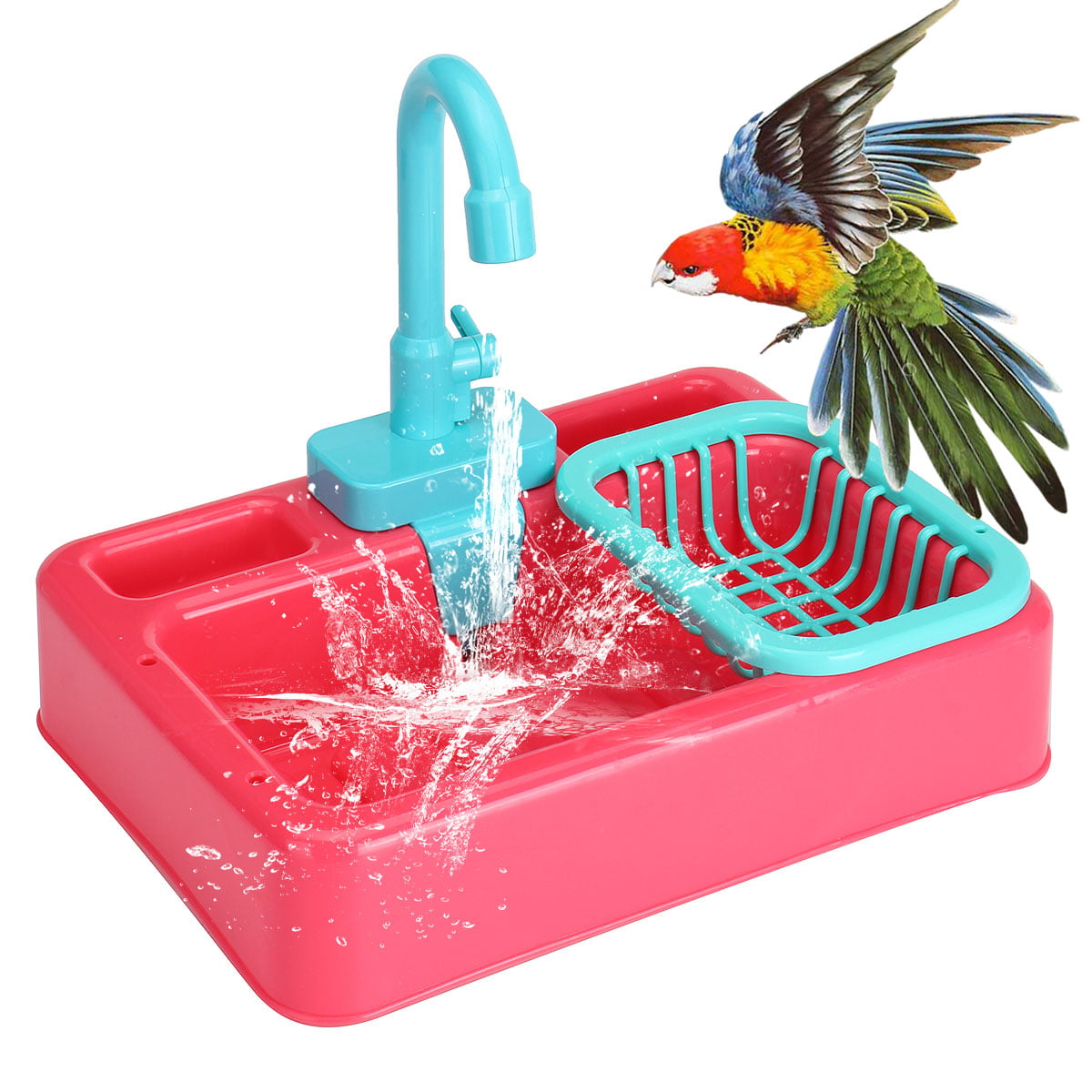 Red Bird Bath Bowl Parrot Bath Bird Bathing Supplies Bird Automatic Bathtub Swimming Pool Toy Bath Shower Water Dispenser for Parrot budgie Parakeet Cockatiel Finch Canary Grey Cockatoo Macaw Cage Healthy