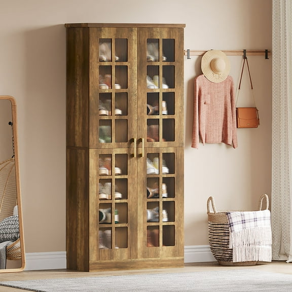 Tribesigns 71" Tall Shoe Cabinet with Doors, 8-Tier Modern Shoe Storage Cabinet with Adjustable Shelves, for Entryway, Hallway, Closet, Rustic Brown