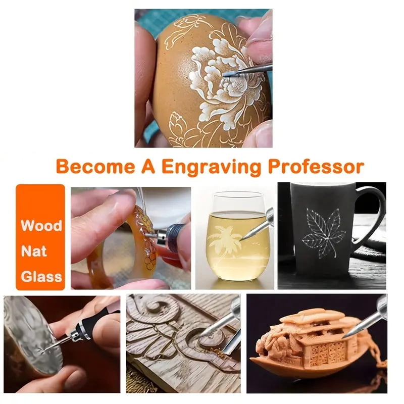 JENABOM 58PCS Silver Electric Engraving Pen, Cordless Electric Rotating Tool, 3-speed Adjustable, USB Charging Engraving Tool, Suitable for Jewelry, Wood, Metal