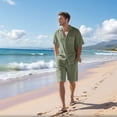 thumbnail image 4 of Men'S 2 Pieces Shirt Set Short Sleeve Button Down Casual Hippie Holiday Beach T-Shirts Shorts Outfits Green L, 4 of 8
