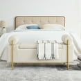 thumbnail image 3 of 44" Linen Storage Bench with Cylindrical Arms, Upholstered Entryway Bench with Padded Seat, Luxurious End of Bed Bench, Shoe Changing Stool with Gold Metal Legs, for Hallway Living Room Bedroom, 3 of 9