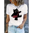 thumbnail image 1 of Camiseta de Verano para Mujer Women's Cute Cat & Fish Print T-Shirt - Casual Round Neck Short Sleeve Top, Stretchy Polyester Blend, Machine Washable - Perfect for SummerFather's Day, Mother's Day, N, 1 of 6