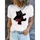 thumbnail image 1 of Camiseta de Verano para Mujer Women's Cute Cat & Fish Print T-Shirt - Casual Round Neck Short Sleeve Top, Stretchy Polyester Blend, Machine Washable - Perfect for SummerFather's Day, Mother's Day, N, 1 of 6