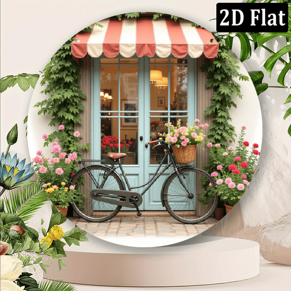 2D Flat, 1pc Vintage Paris Bicycle Floral Aluminum Sign - 8x8 inch, Pink and White with Elegant Lace Border, Charming Home Decor Wreath Accent, Bicycle Decor