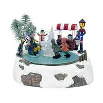 Christmas Village Music Box Skating Pond Animated Resin Lighted Festive Holiday Table Centerpiece for Home Decor