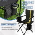 thumbnail image 5 of Folding Camping Chair with Built-in Cooler Bag, 350LBS Portable Outdoor Chair with Cup Holder, Side Pocket & Carry Bag, Camping Chair with Yellow Stripes for Beach, Picnic, Fishing, 5 of 11