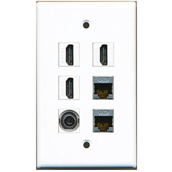 RiteAV - 3 HDMI 2 Port Shielded Cat6 Ethernet 1 Port 3.5mm Wall Plate