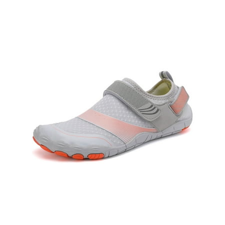 

SIMANLAN Unisex Water Shoes Quick Dry Aqua Socks Surfing Beach Shoe Workout Athletic Flats Exercise Slip On Barefoot Gray Orange 9.5