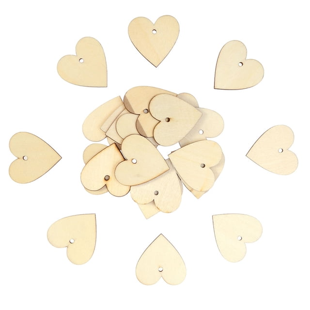 MasteelfCA 25pcs 40mm Blank Heart Wood Slices Discs for DIY Crafts Embellishments (Wood Color)