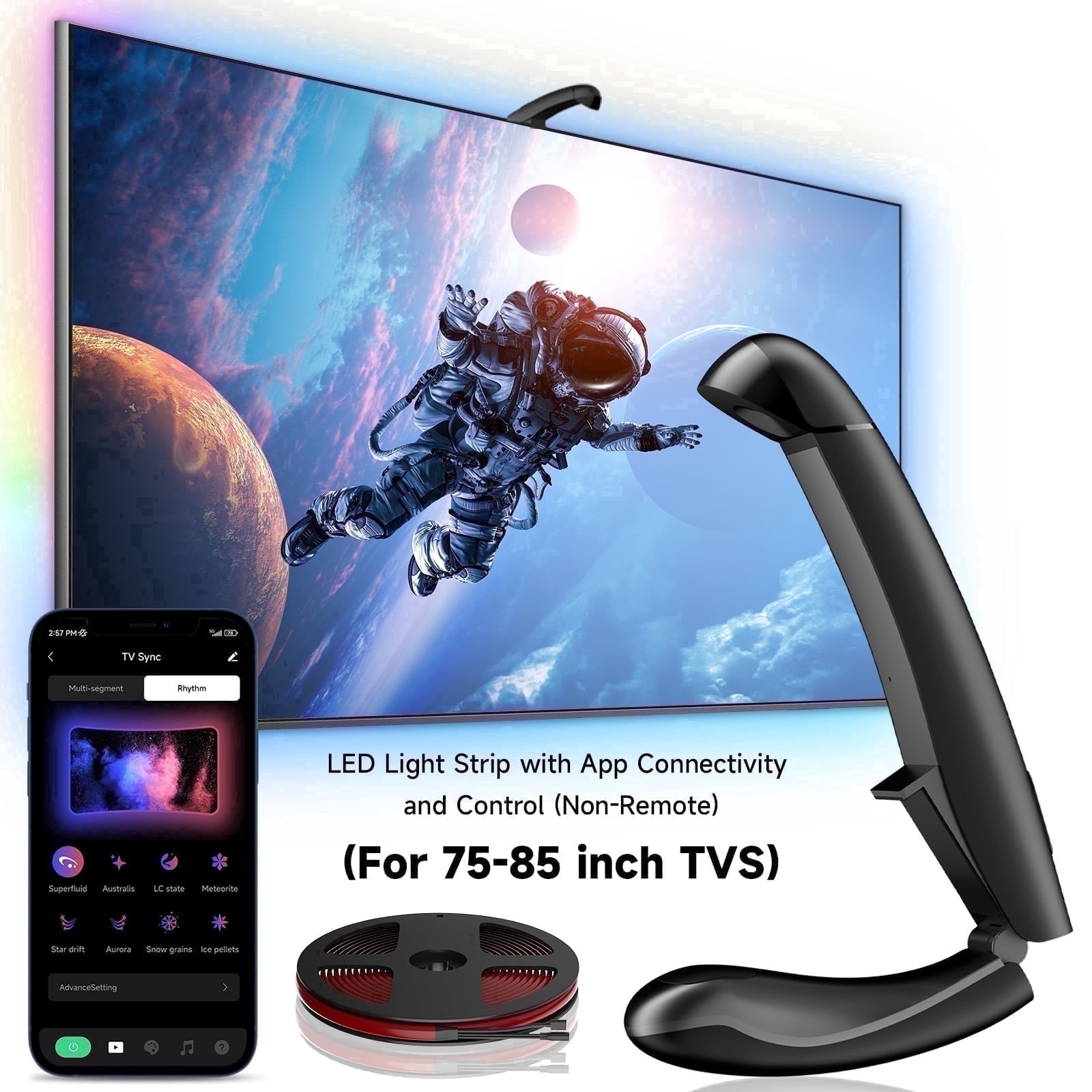 Soifcik 18ft TV LED Backlight with Screen Sync Sensor, App Control RGB Strip for 75-85" TVs, Game & Movie Color Changing