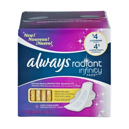 Always Radiant Pads with Wings, Regular, Scented, 16 Count