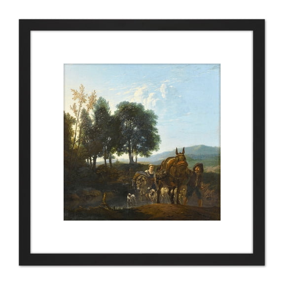 Du Jardin Landscape Mule Driver 8X8 Inch Square Wooden Framed Wall Art Print Picture with Mount