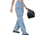 thumbnail image 1 of KYAIGUO S-2XL Women's Ripped High Waisted Flared Jeans Wide Leg Destroyed Denim Pants, 1 of 9