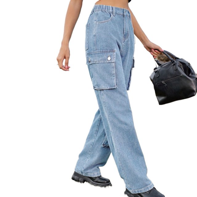 KYAIGUO S-2XL Women's Ripped High Waisted Flared Jeans Wide Leg Destroyed Denim Pants