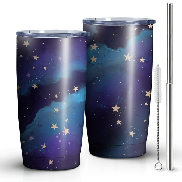 Gobelet Isolé 20 Oz, Gobelet à Café de Voyage avec Couvercle, Tasse à Café de Voyage Compatible avec Porte-Gobelet, Contenant Isotherme en Acier Inoxydable, Gobelet 20 Oz, Tasse à Café Isolée Réutilisable avec Couvercle ( Starry Sky Purple )