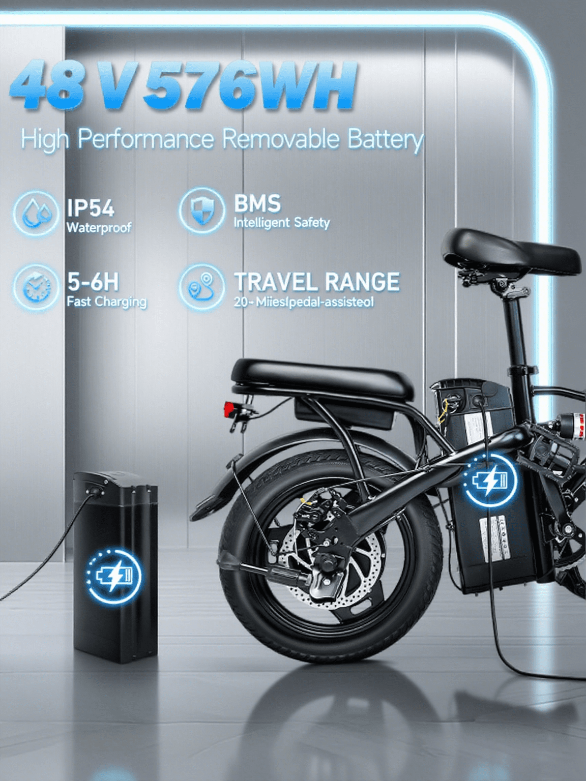 SHCNTEKU 14IN Folding ebike for Adults,500W Peak Motor 576Wh Removable Battery,25 miles 20mph Clearance e bicycles,UL 2849