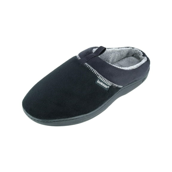 isotoner Men's Open Back Slipper with Memory Foam and Indoor/Outdoor Sole, Microterry Black, 8-9
