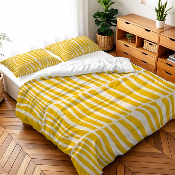 Queen Size 3 Pieces Duvet Cover Sets Abstract Yellow Striped Bedding Set,Microfiber Soft Comforter Cover with Pillow Shams,Luxury Quilt Covers for Bedroom Decor Watercolor Ripple