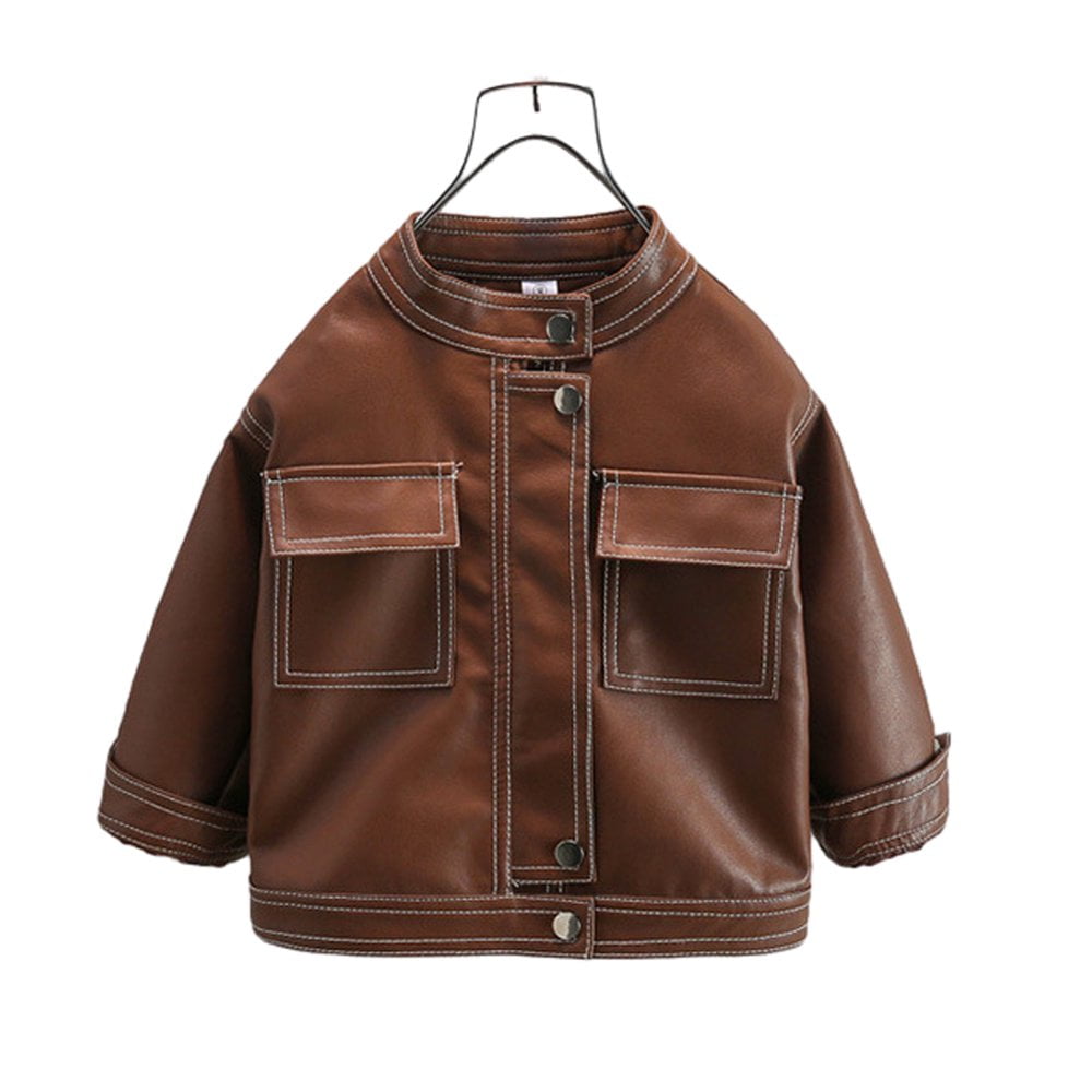 Manteau en Cuir Tendance Automne Enfant Garcon Automne Moto Col PU Cuir Outwear Veste de Moto Printemps pour 1 12 Ans