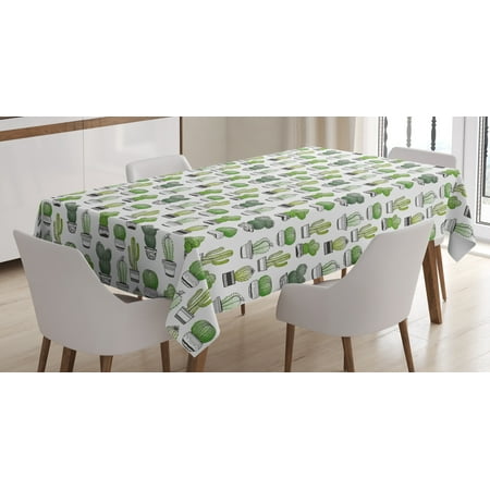 - Cactus Tablecloth, Hand Drawn Foliage Pattern with Ornamental Pottery Design Sketch Style Art, Rectangular Table Cover for Dining Room Kitchen, 52 X 70 Inches, Green Black White, by Ambesonne