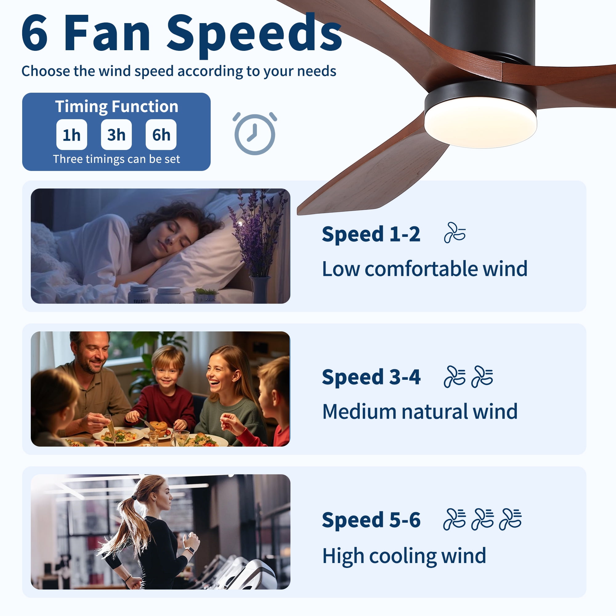 Leumius 52" Mordern Matte Black Farmhouse Retro Solid Wood Low Profile Flush Mount Intergrated LED Ceiling Fan with Light for Living Room Bedroom