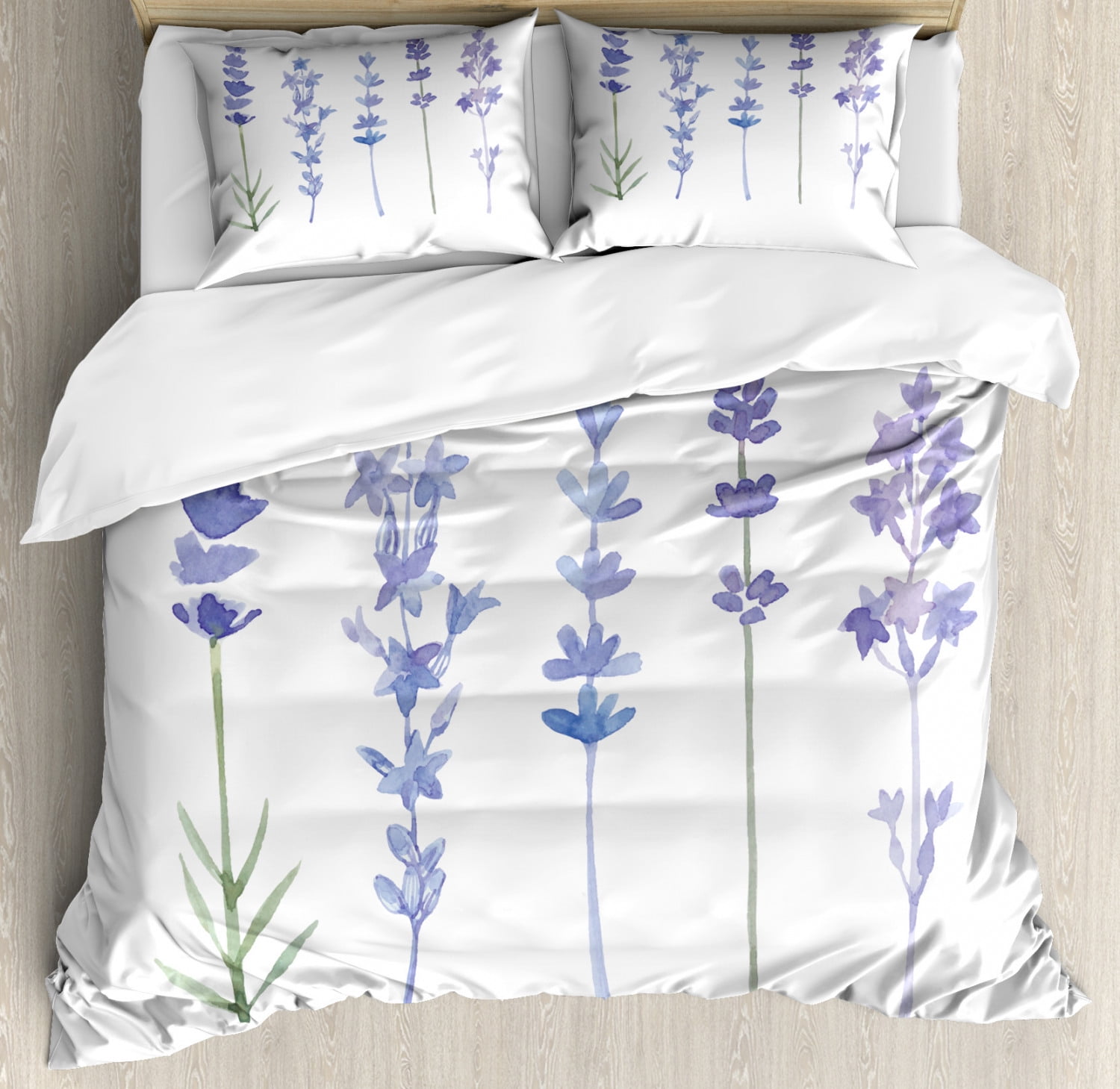 Lavender Queen Size Duvet Cover Set Watercolor Florist Art Style