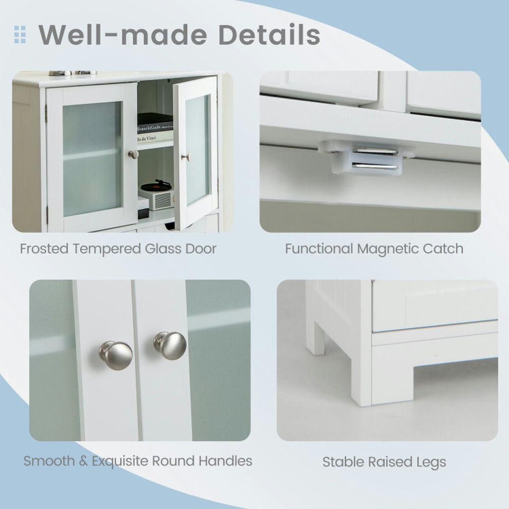 Finihen Bathroom Storage Cabinet, Bathroom Floor Cabinet, 3 Tier Freee-Standing Bathroom Cabinet with 2 Drawers and Glass Doors, for Bathroom, Living Room, Bedroom, Kitchen, White Finihen Bathroom Storage Cabinet, Bathroom Floor Cabinet, 3 Tier Freee-Standing Bathroom Cabinet with 2 Drawers and Glass Doors, for Bathroom, Living Room, Bedroom, Kitchen, White
