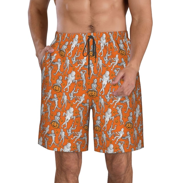 Balery Halloween Mummy Traje de Baño Estilo Hawaiano para Hombre, Shorts de Secado Rápido con Bolsillos-3X-Large