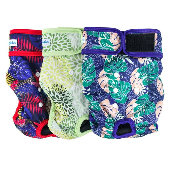 Leekalos Couches Lavables Réutilisables pour Chiens Féminins (Lot de 3) - Couches pour Chiens Très Absorbantes - Taille Ajustable Couches pour Chiots pour Chien Culottes Menstruelles (Feuilles Moyennes)