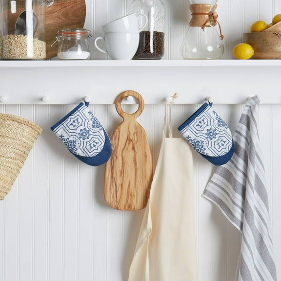 Martha Stewart Stripe Medallion Mini Oven Mitt Set, Blue, 2 Piece