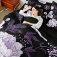 thumbnail image 4 of Manfei Retro Peony Twin Bedding Sets 7-Piece for Women Girls, Vintage Blossoms Bedding Comforter Set, Tropical Floral Sheet Sets, Black Purple Bedroom Decor, 4 of 8