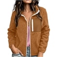 thumbnail image 2 of Smsaxvxz Women's Lamb Wool Warm Jacket Fashion Solid Long Sleeve Full Zip Coats Fall Winter Tops with Pockets Orange 2XL, 2 of 8