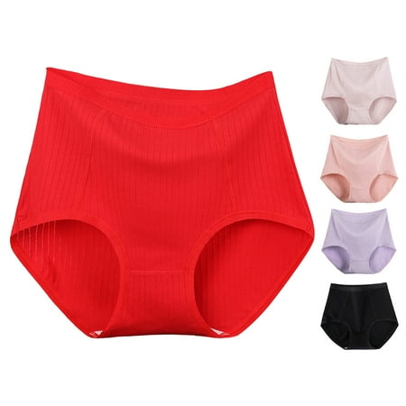 

rygai Women Underpants Solid Color Elastic High Waist Sweat Absorption Moisture Wicking Anti-septic Anti-leak Plus Size Cotton Women Briefs for Daily Wear Black 5XL
