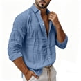 thumbnail image 4 of Linen Button down Shirt Men Big and Tall Long Sleeve Collared Casual Top with Pocket for Fall Winter Wear, 4 of 8