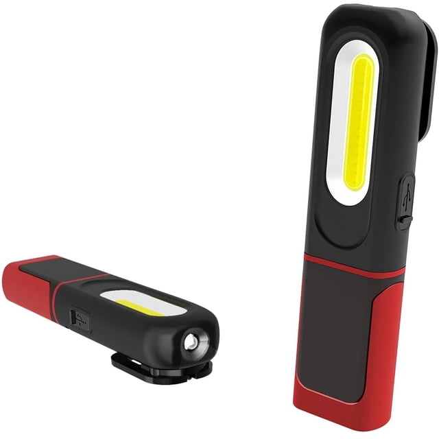 Luz de trabajo LED recargable, lámpara de inspección 2 en 1 con rotación de 180 grados y linterna LED COB de 3 W con base magnética y gancho para talleres automotrices, campamentos, bricolaje, etc.