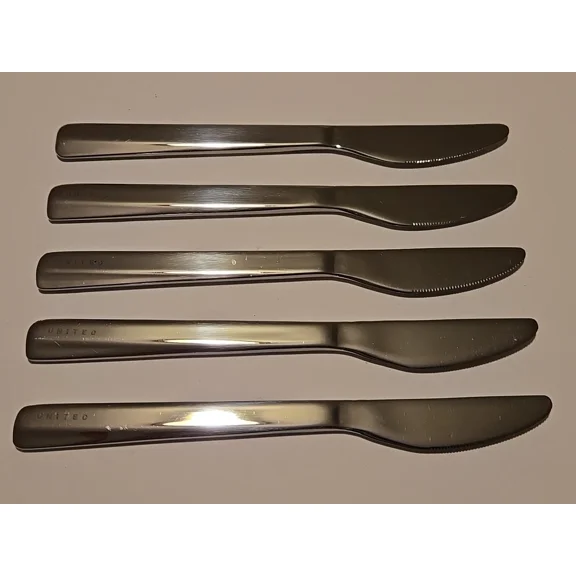United Airlines Set Of 5 Stainless Steel 7" Dinner Butter Knifes Flatware Nos