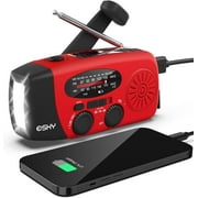 Esky Emergency Hand Crank Radio 7400mWh with 3 LED Flashlight, AM/FM/NOAA Portable Weather Radio with Power Bank Phone Charger, Solar Powered Rechargeable Radio for Indoor Survival Camping, SOS Alarm