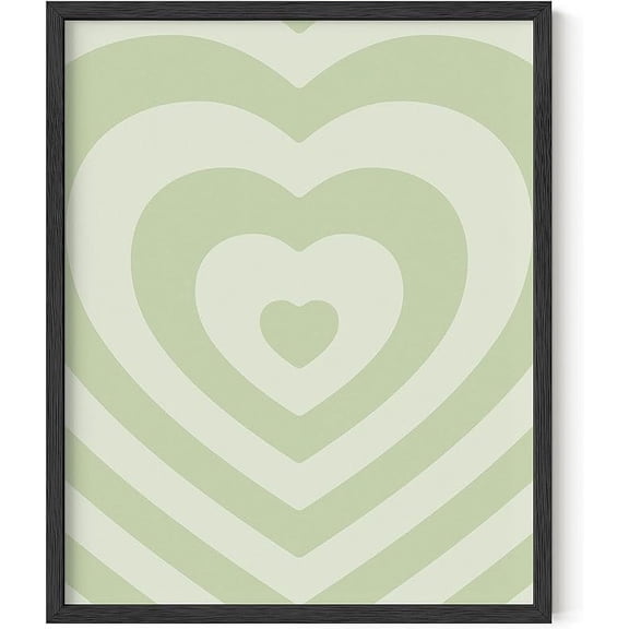 HAUS AND HUES Sage Green Wall Décor – Teen Wall Art Hearts Sage Green Room Decor Aesthetic Cute Posters Aesthetic Heart Wall Art Wall Poster Aesthetic Dark Green Decor (16” x 20” Framed Black)