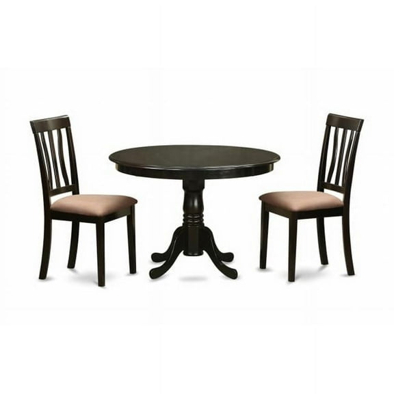 East West Furniture  3 Piece Kitchen Nook Dining Set-Round Kitchen Table and 2 Slatted Back Kitchen Chairs - Cappuccino