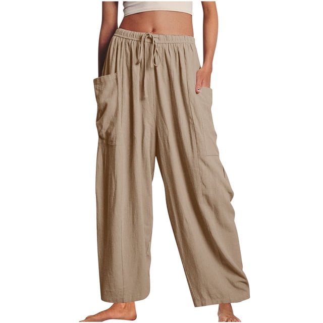 Yuyuzo Women's 3X-Large Solid Color Loose Lounge Trousers with Pockets, Elastic Waisted Drawstring Long Pants