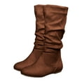 thumbnail image 6 of Mostsola Slouchy Knee High Boots Women Side Zipper Casual Suede Round Toe Flat Mid Calf Boots, 6 of 9