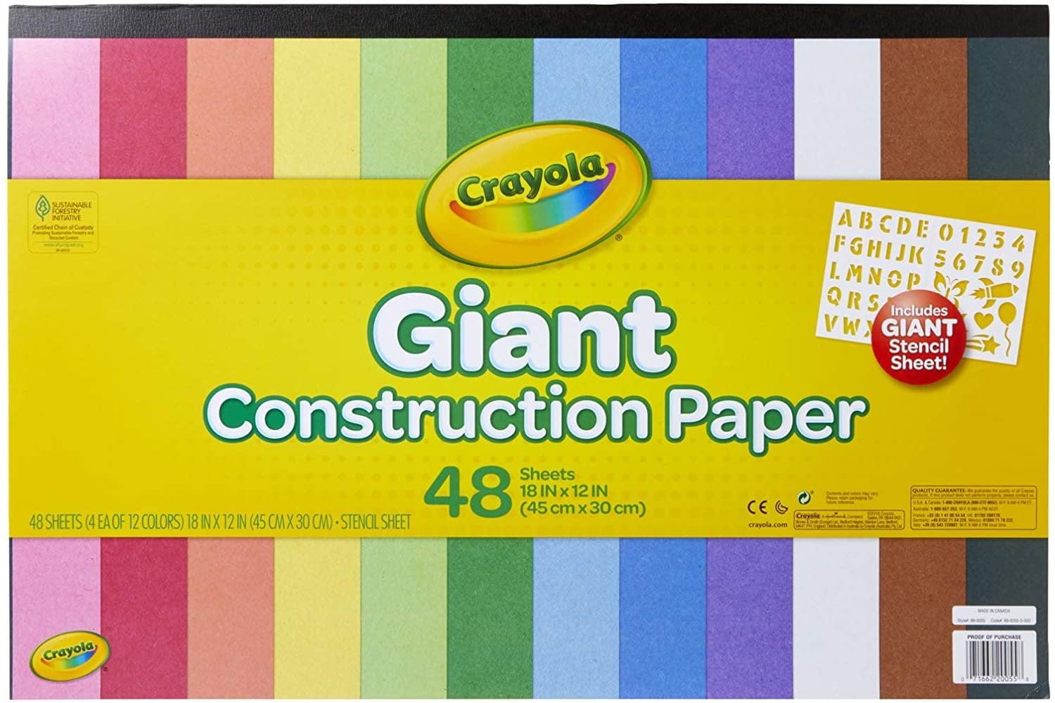 Crayola Giant Construction Paper Pad with Stencils, 48 Sheets, Pack of 6