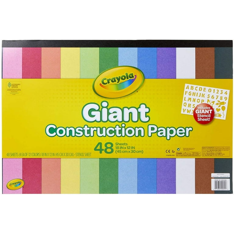 Crayola Giant Construction Paper, 12 x 18, Assorted Colors, 48  Sheets/Pad, 6 Pads/Bundle (BIN990055-6)
