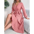 thumbnail image 6 of Women'S Polka Dot Wrap V Neck Belt Long Sleeve Pleated Maxi Dress Flowy Casual Long Dress Pink XL, 6 of 8