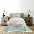 thumbnail image 4 of Ambesonne Queen Quilted Bedspread Set 2 Pcs, Cartoon Swan on Water, Twin Size, Mint Green Beige Coral, 4 of 5