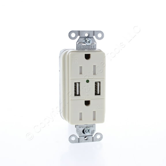 Hubbell SNAP15USBLA Lt Almond Decorator SNAPConnect 15A Receptacle Outlet USB