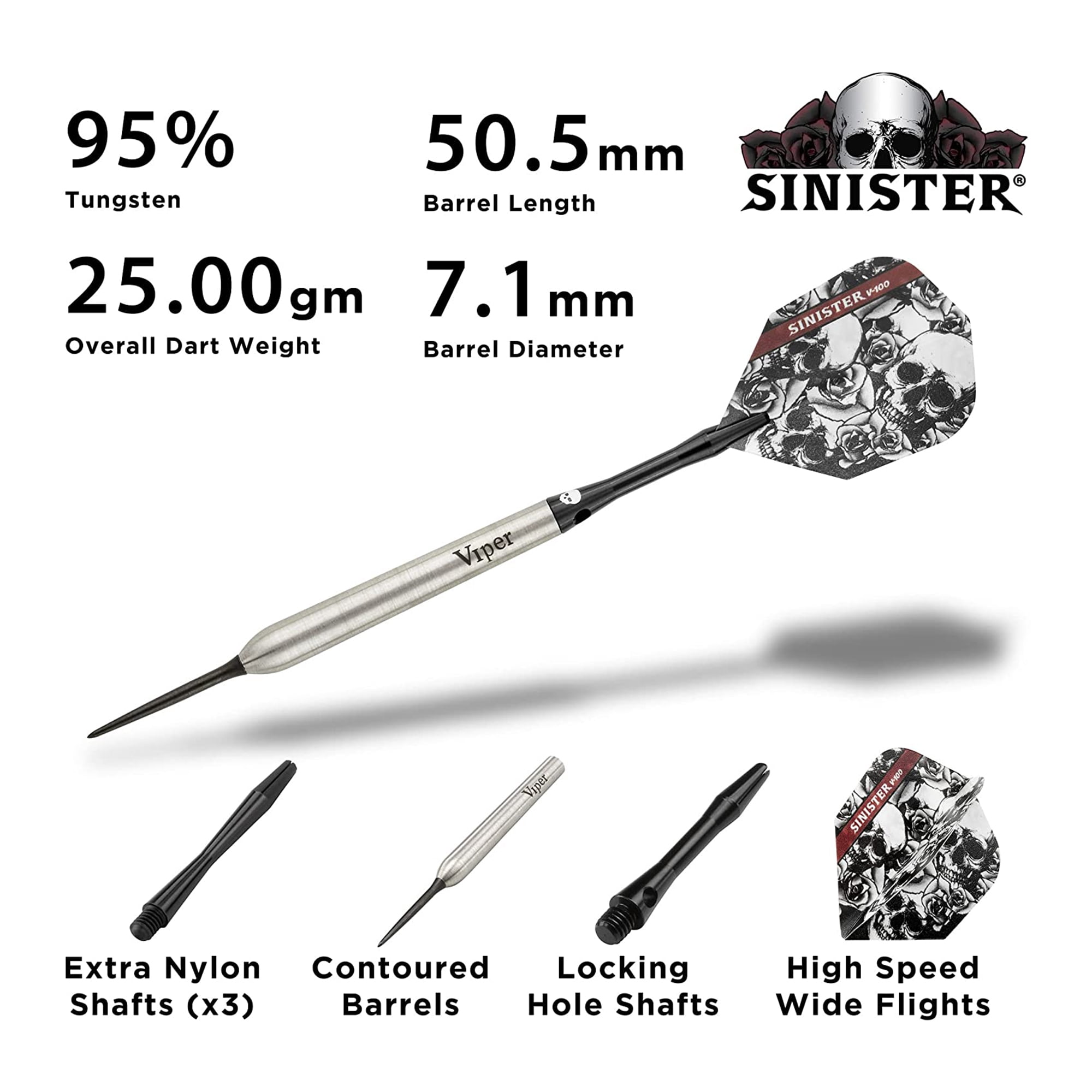 Viper Sinister 95% Tungsten Professional Steel Tip Dart Set, 25 Grams